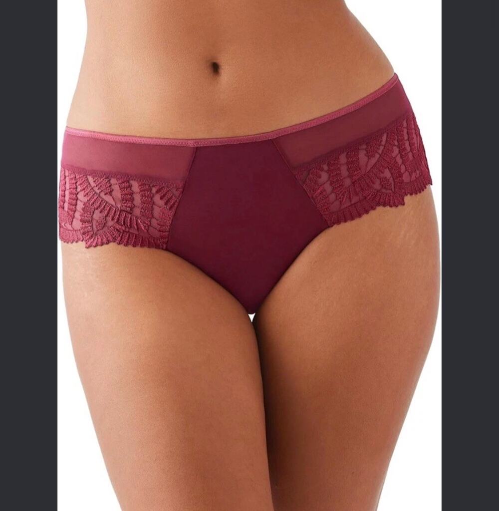 New Wacoal red plum after dark lace tanga panties sz S